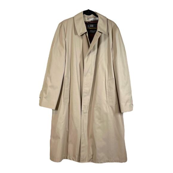 London Fog Towne Men’s Vintage Retro Classic Trench Coat Lined Tan Size 44R - Picture 12 of 12